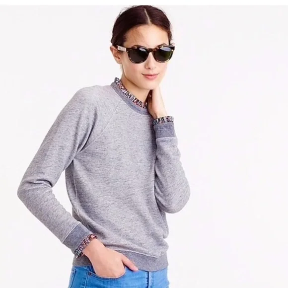 J. Crew Gray Crewneck Sweater with Ribbed Details - Picture 3 of 7